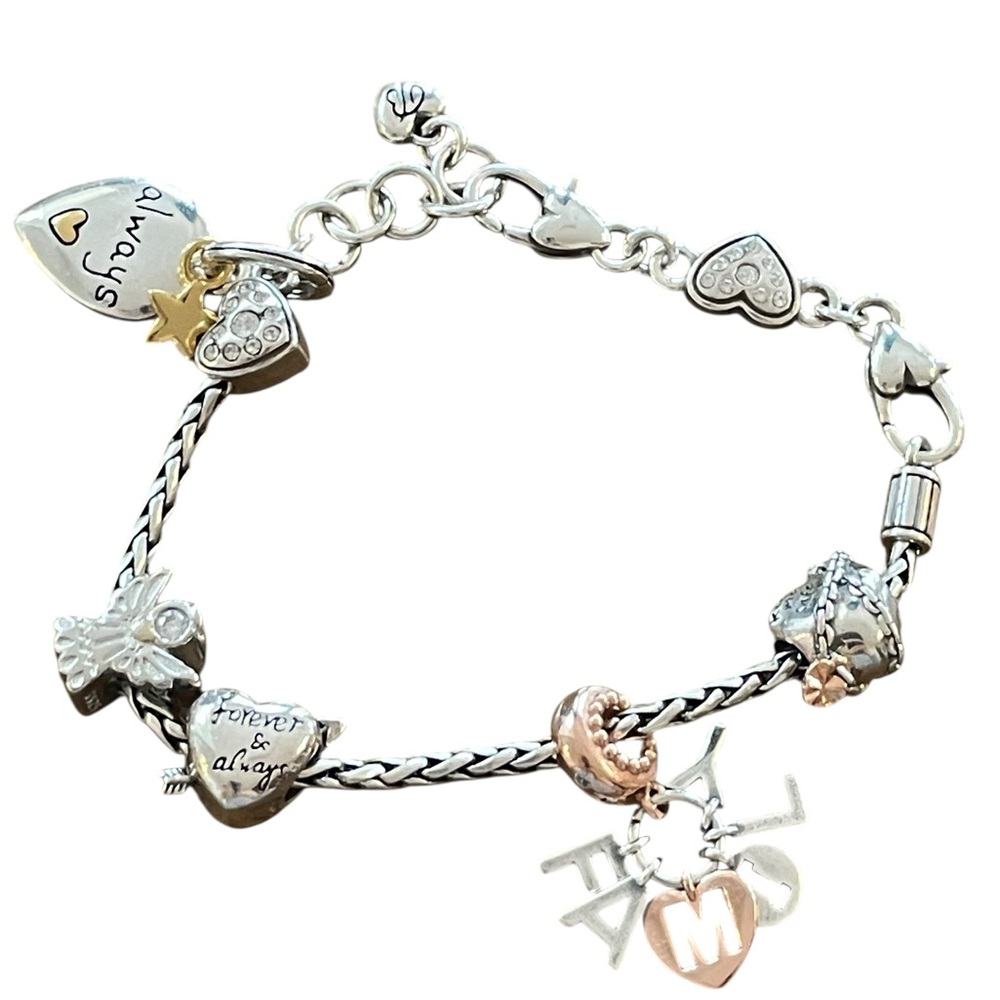BRIGHTON mixed Metal Silver Gold and Rose Gold Tone Chain 5 Link Charm Bracelet